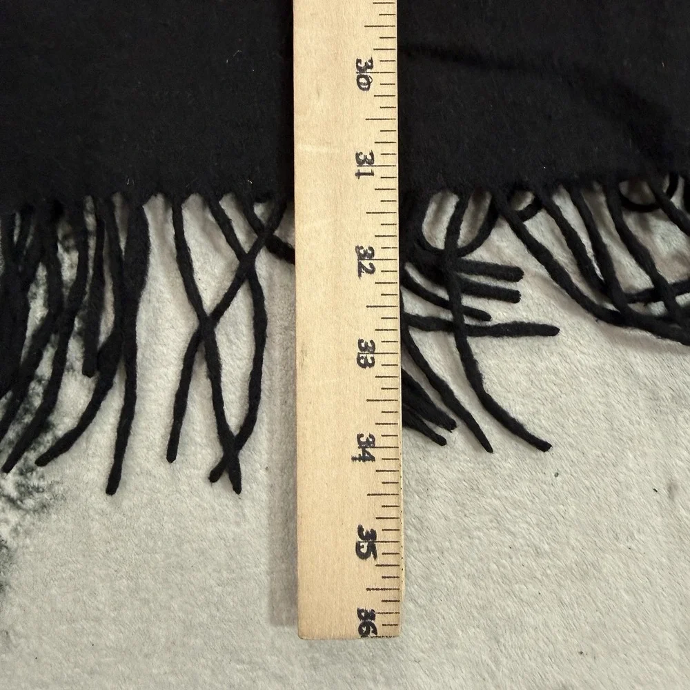 Portolano 100% Cashmere Scarf Black Fringe Soft Winter  Luxury Solid